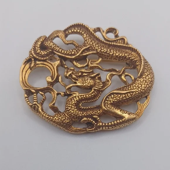 Museum of Modern Art Gold Plated Dragon Brooch/Pendant - Picture 1 of 5